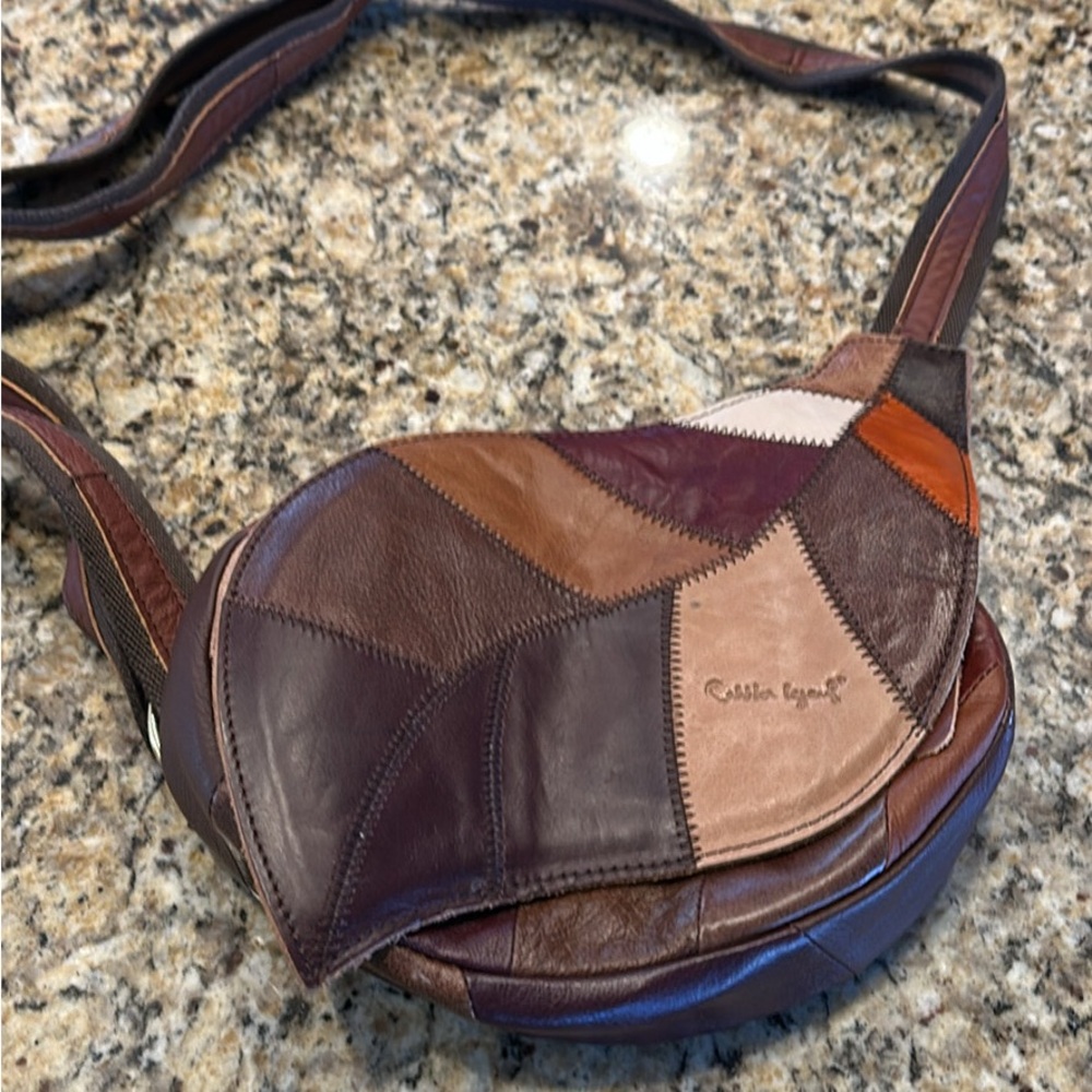 Men's Patchwork Leather Bag - Brown and Tan